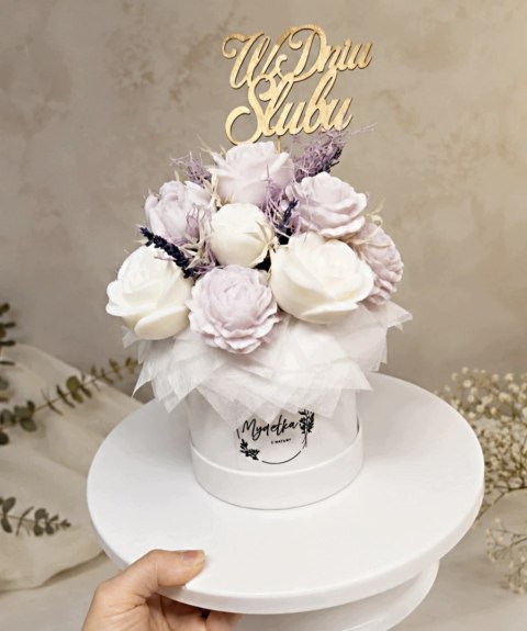 Dekoracyjny Flower Box z Mydełek Glicery M - Lawenda - Rękodzieło - Prezent