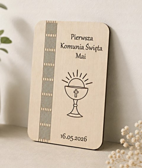 Drewniana koperta na pieniądze.Pamiątka Komunii Świętej | Grawer Imię Data