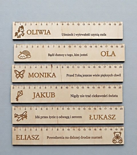 Drewniana linijka personalizowana z grawerem imię prezent dla ucznia