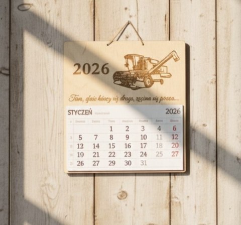 Kalendarz Drewniany 2026 Kombajn Bizon Rolniczy Ścienny Prezent handmade