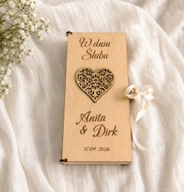 Pudełko na pieniądze ślubne personalizowane prezent ślub rękodzieło złoto