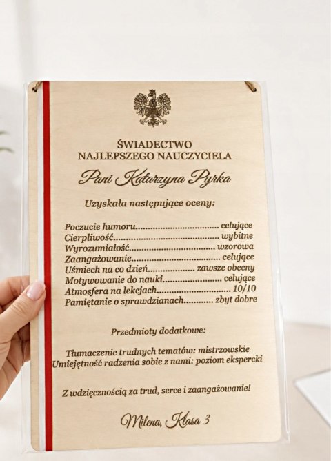 Świadectwo Nauczyciela DrewnoPersonalizowane Podziękowanie Prezent od Klasy